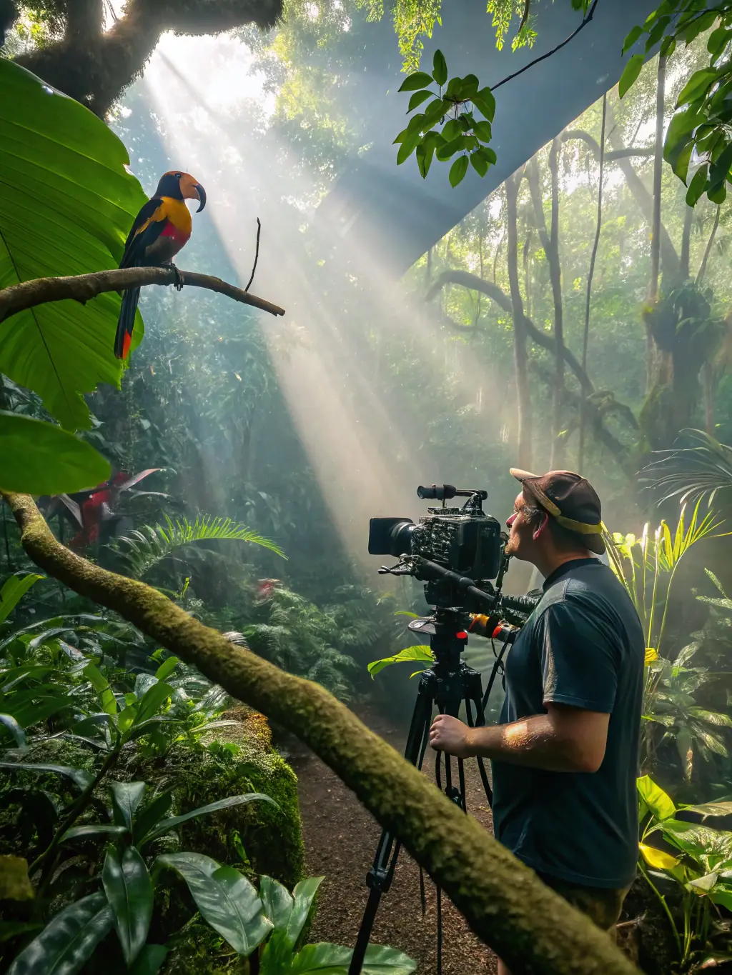 A vibrant photograph of a diverse ecosystem, including various plant and animal species, illustrating the ecological balance maintained through responsible hunting practices.